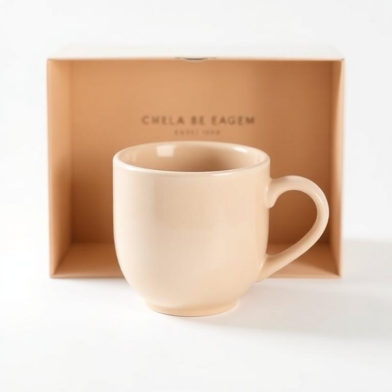 Matowy beżowy kubek ceramiczny 350 ml na białym tle